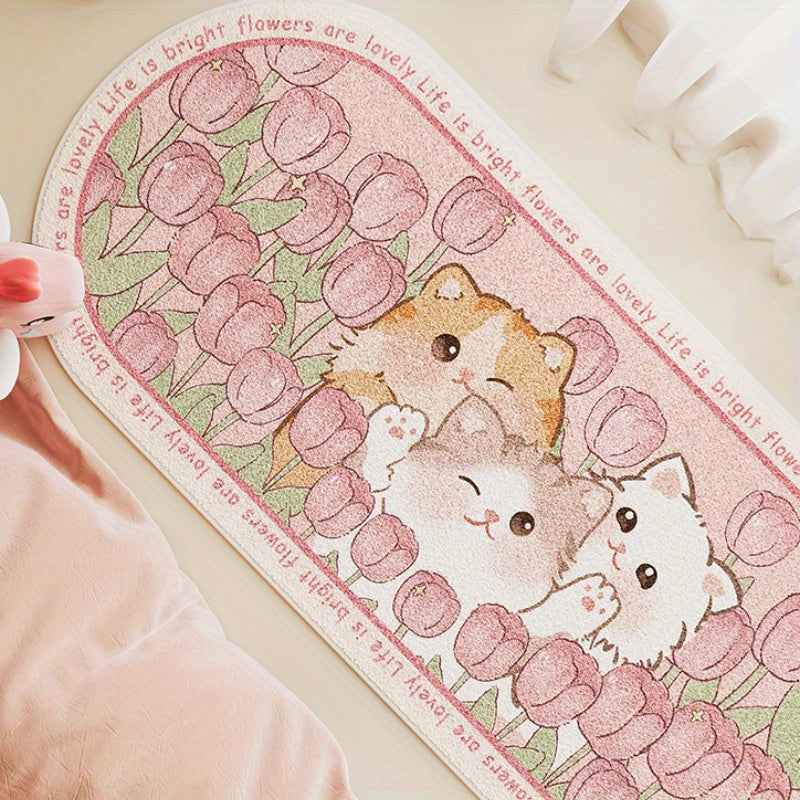 Kawaii pink tulip kitten non-slip rug mat