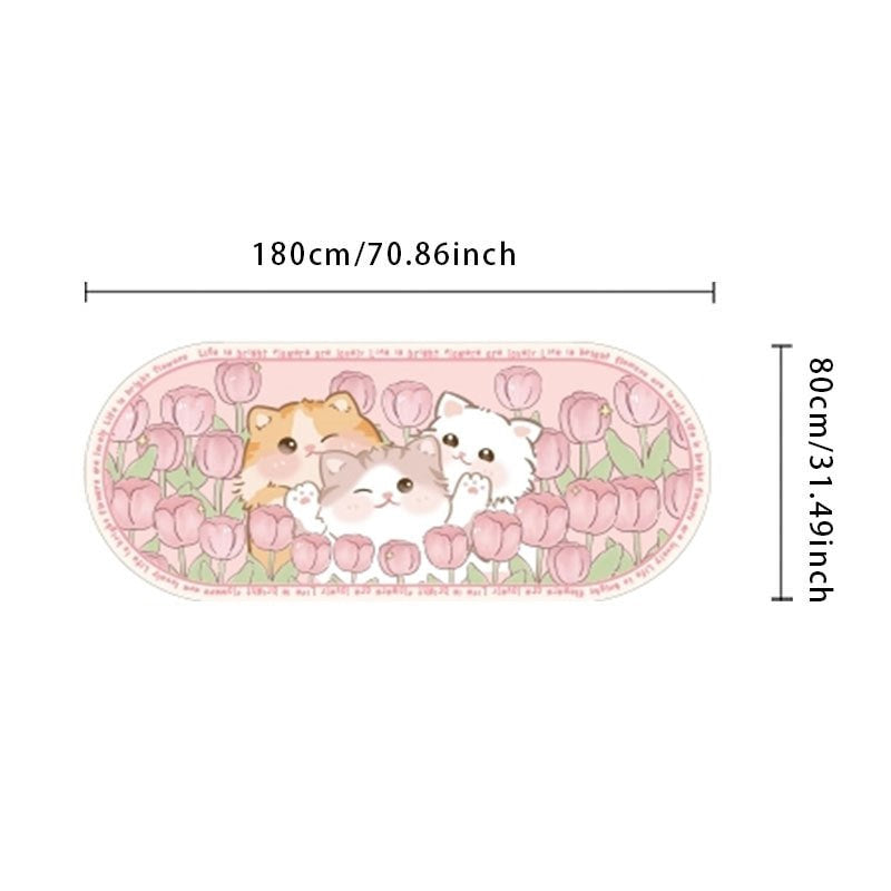 Kawaii pink tulip kitten non-slip rug mat
