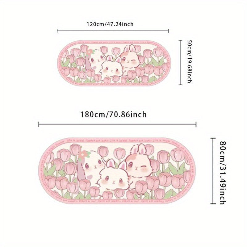 Kawaii pink tulip kitten non-slip rug mat