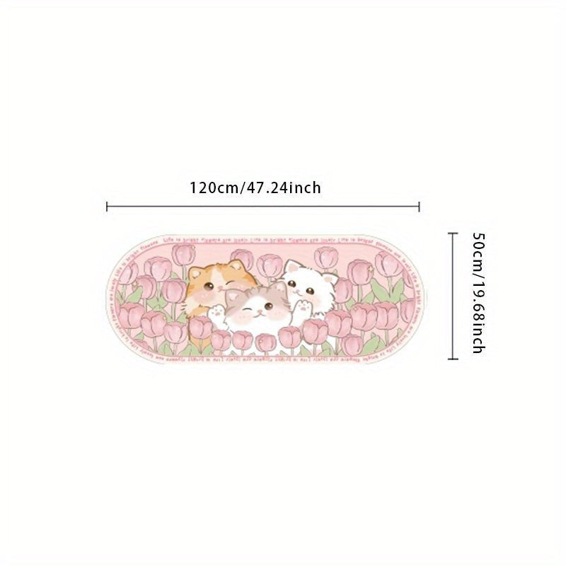 Kawaii pink tulip kitten non-slip rug mat