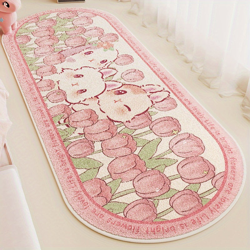 Kawaii pink tulip kitten non-slip rug mat