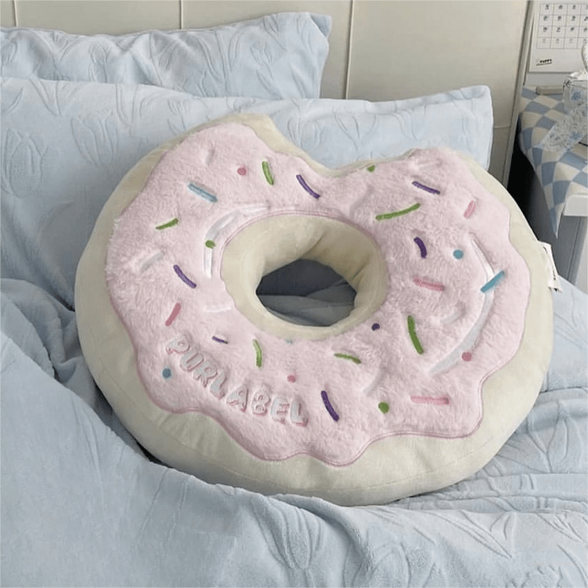 Cute Plush Embroidered Donut Pillow