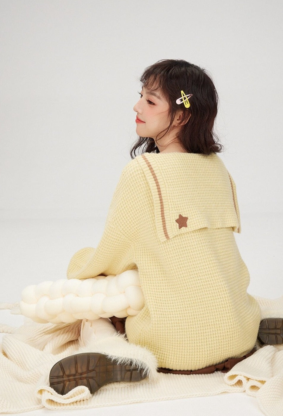 Kawaii prepstar sailor pullover sweater - cable knit - cinnamoroll - skirt -