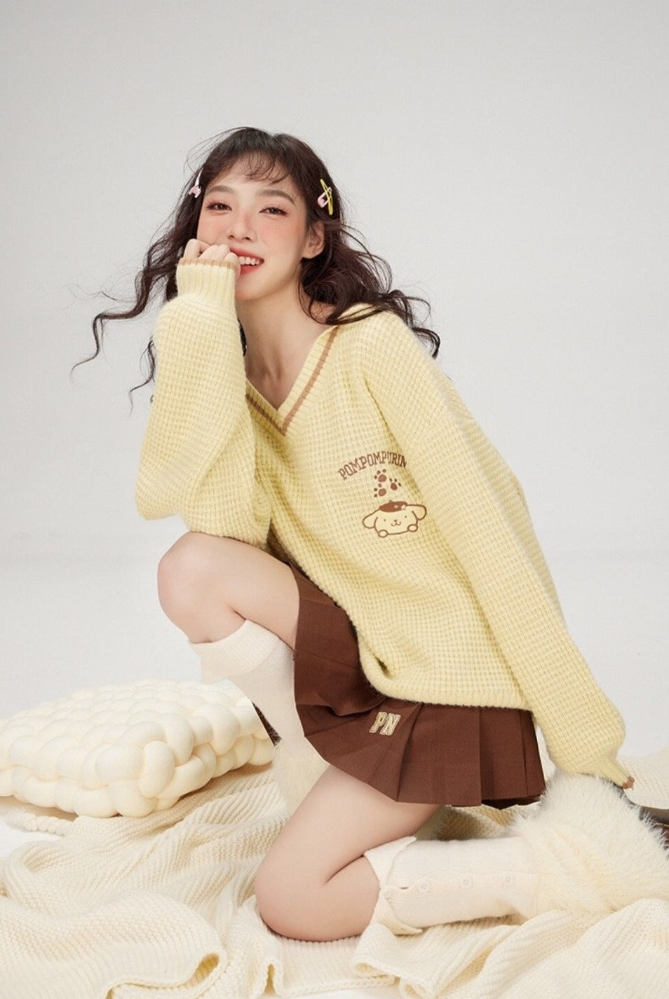 Kawaii prepstar sailor pullover sweater - cable knit - cinnamoroll - skirt -