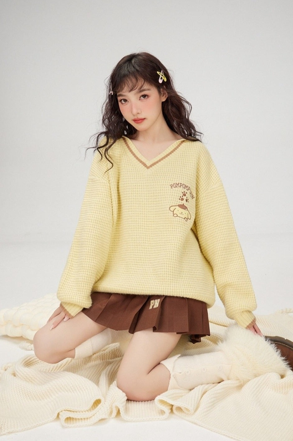 Kawaii prepstar sailor pullover sweater - cable knit - cinnamoroll - skirt -