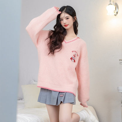 Kawaii prepstar sailor pullover sweater - cable knit - cinnamoroll - skirt -
