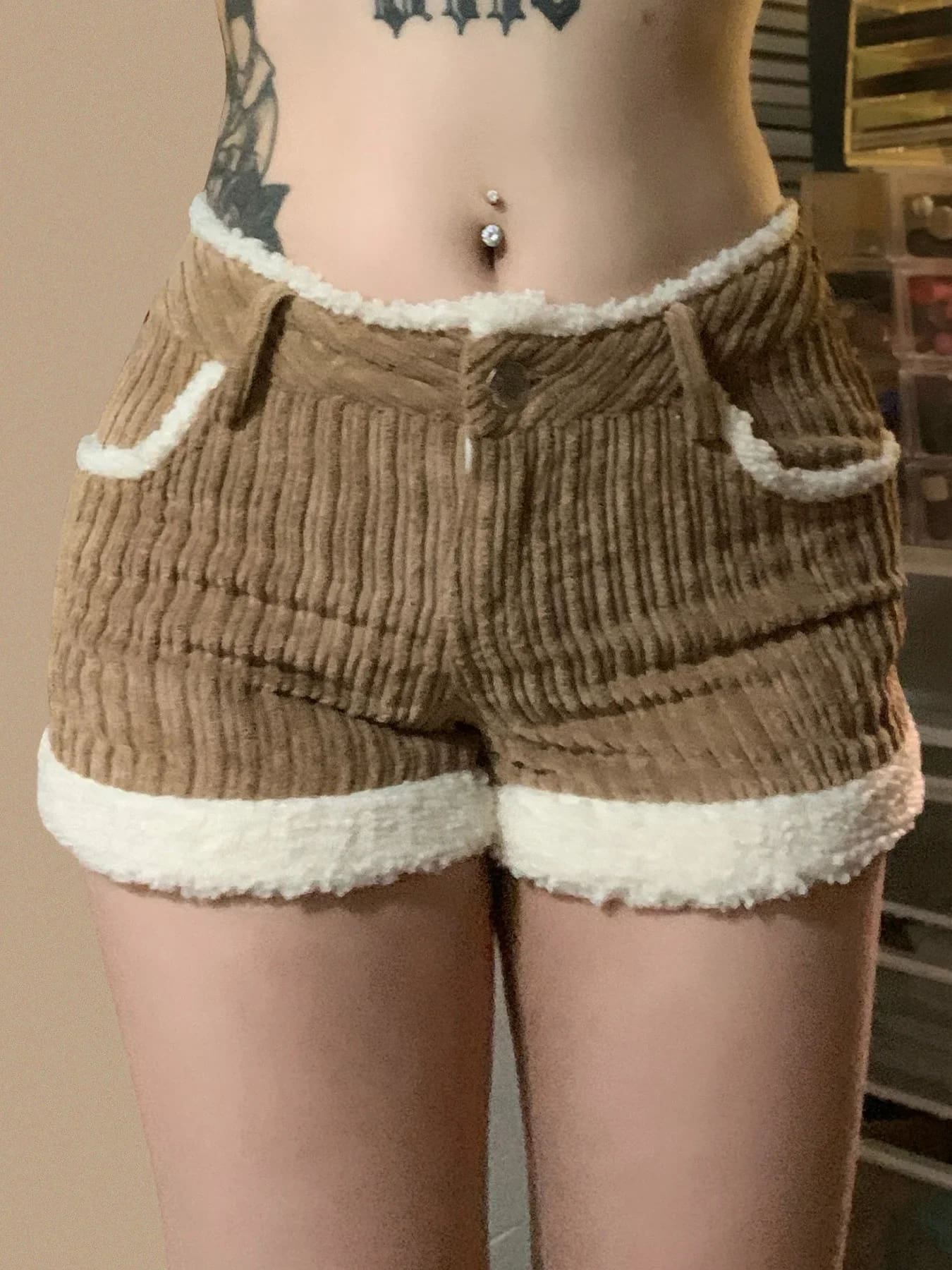 Kawaii soft brown corduroy short shorts