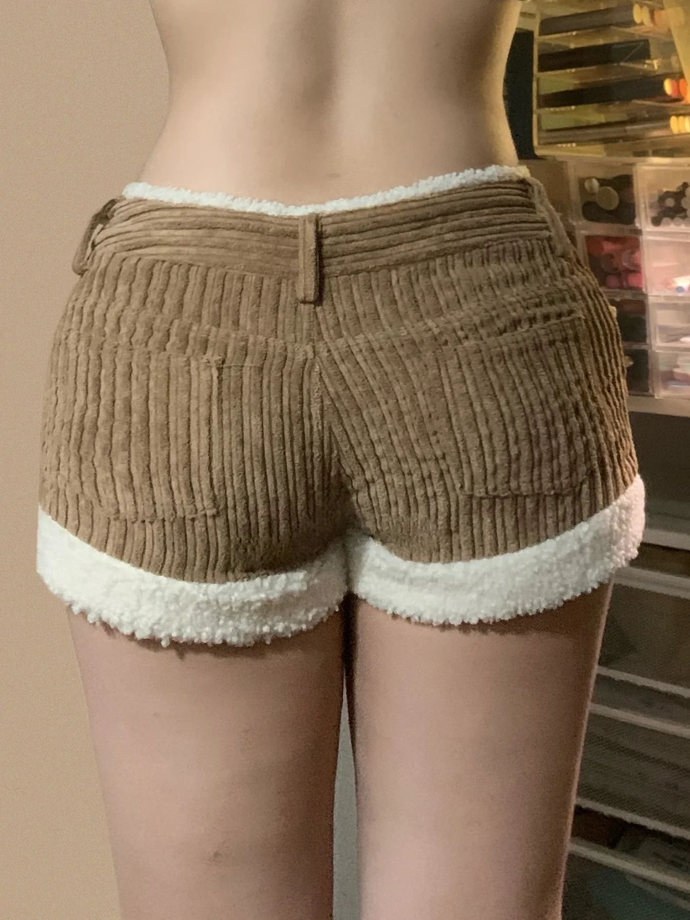 Kawaii soft brown corduroy short shorts