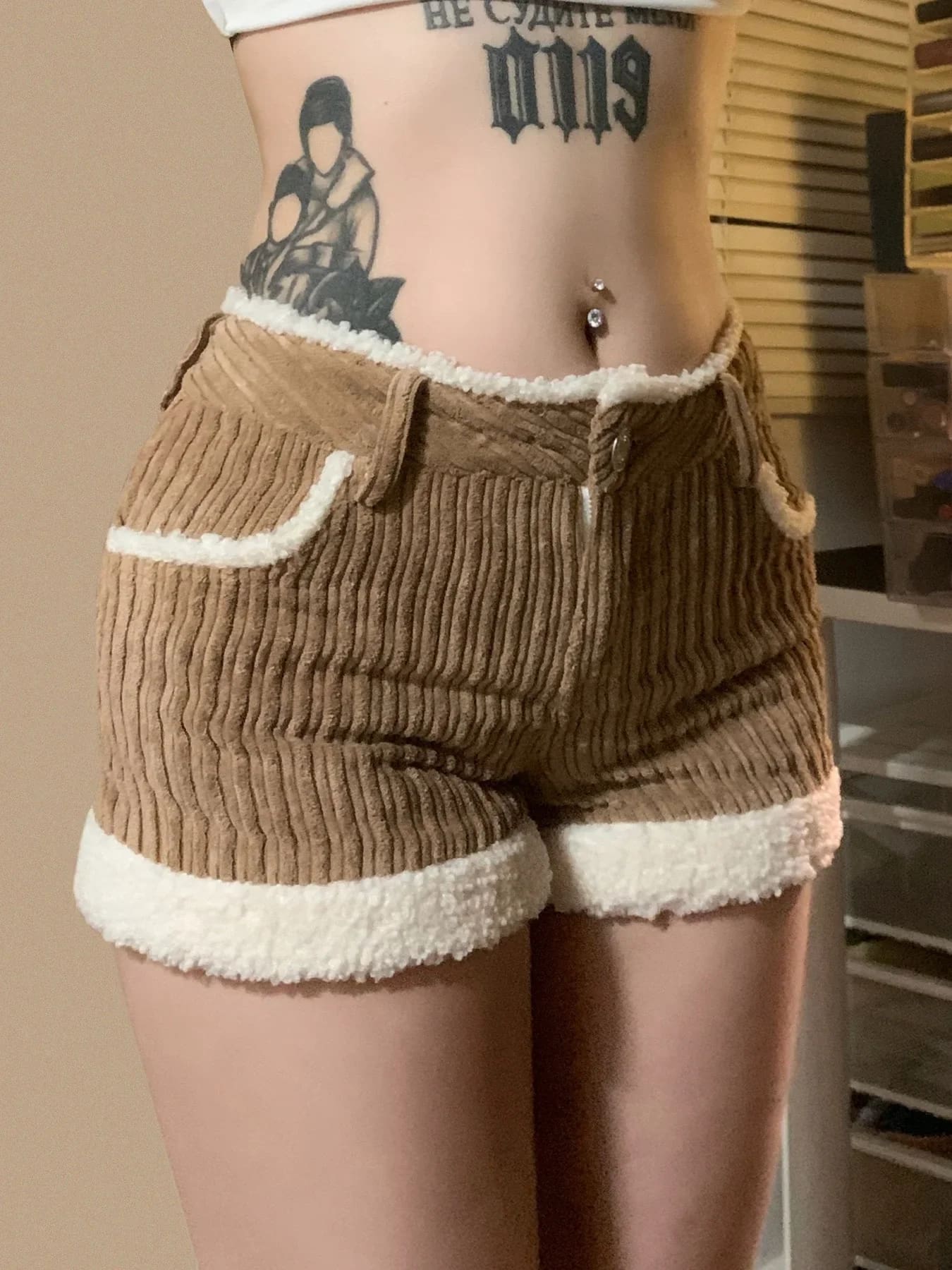 Kawaii soft brown corduroy short shorts