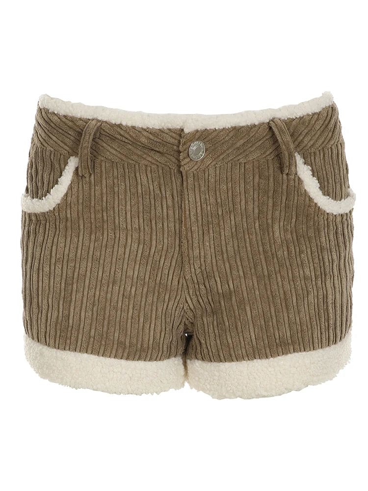 Kawaii soft brown corduroy short shorts