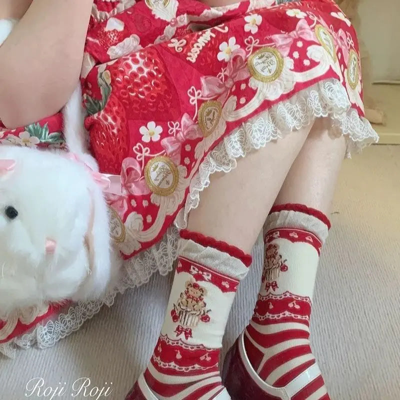 Kawaii teddy bear cupcake crew sock set