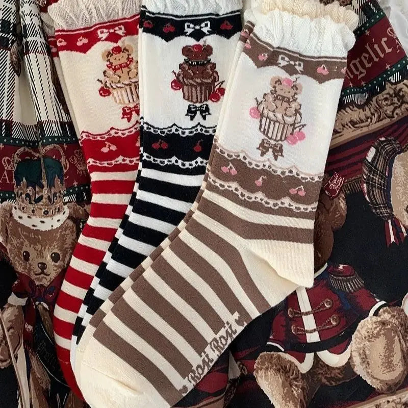 Kawaii teddy bear cupcake crew sock set