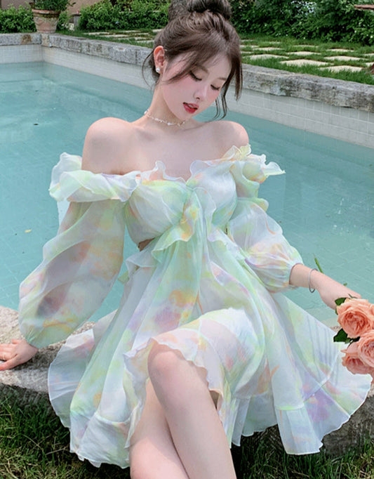 Kawaii tie-dye fairy ruffled layered dress