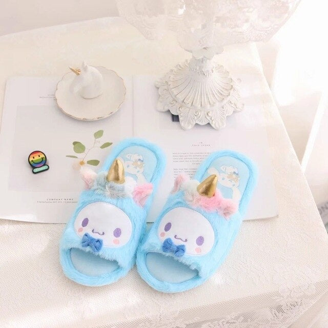 Kawaii Unicorn Slippers - cartoon, cinnamoroll, footwear, furry, fuzzy