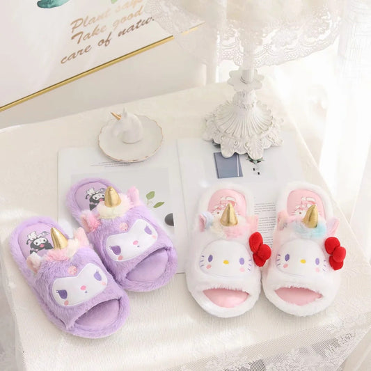 Kawaii Unicorn Slippers - cartoon, cinnamoroll, footwear, furry, fuzzy