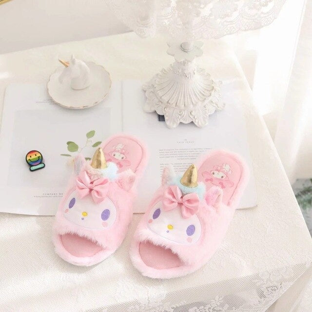 Kawaii Unicorn Slippers - cartoon, cinnamoroll, footwear, furry, fuzzy