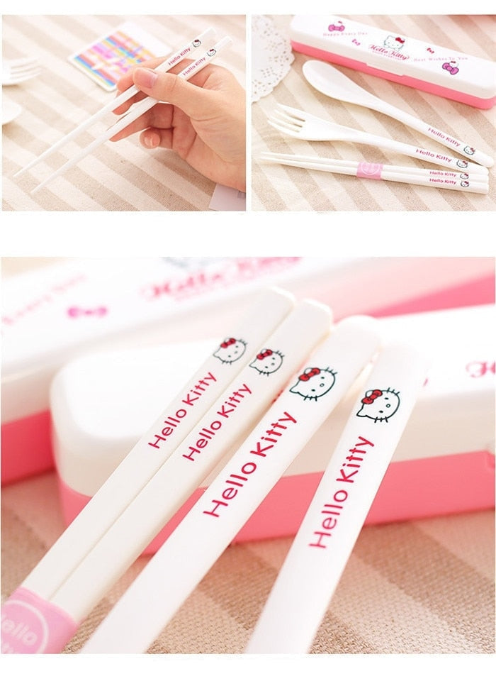 Kitty Cutlery Set - baby girl, chopsticks, cutlery, dinner ware, dinnerware