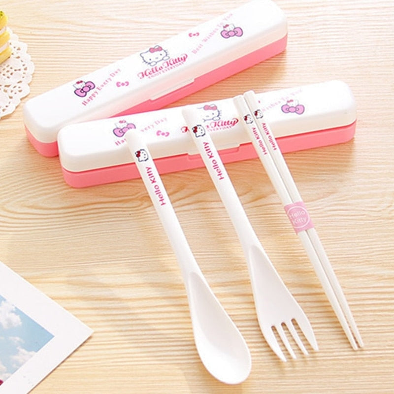 Kitty Cutlery Set - baby girl, chopsticks, cutlery, dinner ware, dinnerware