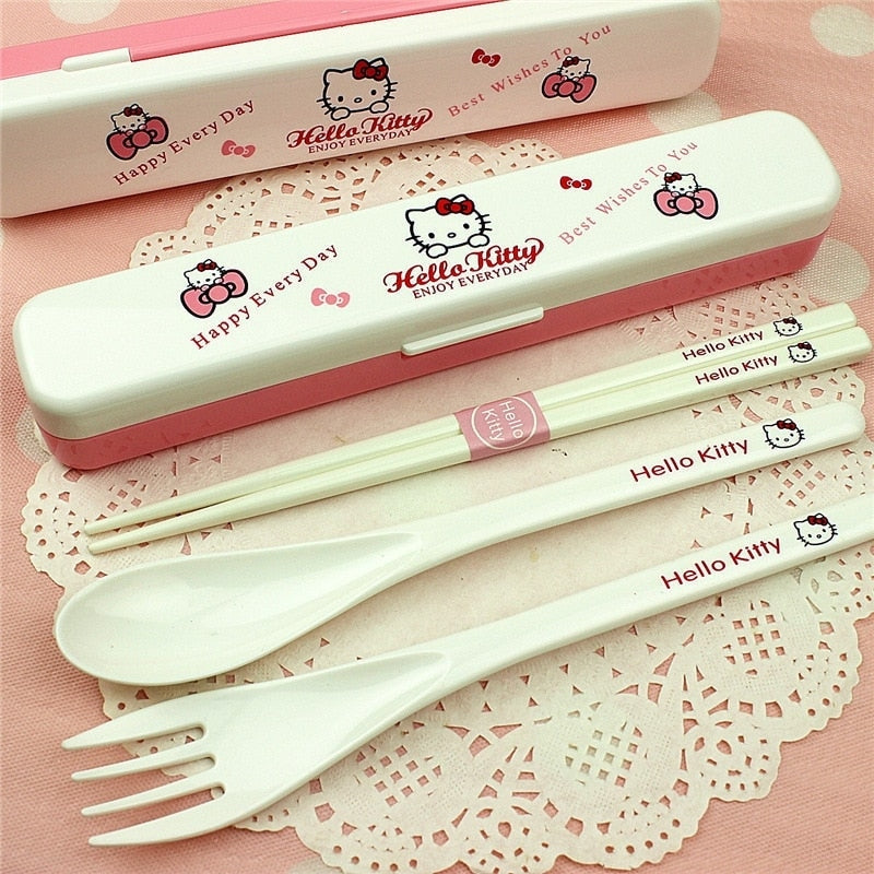 Kitty Cutlery Set - baby girl, chopsticks, cutlery, dinner ware, dinnerware