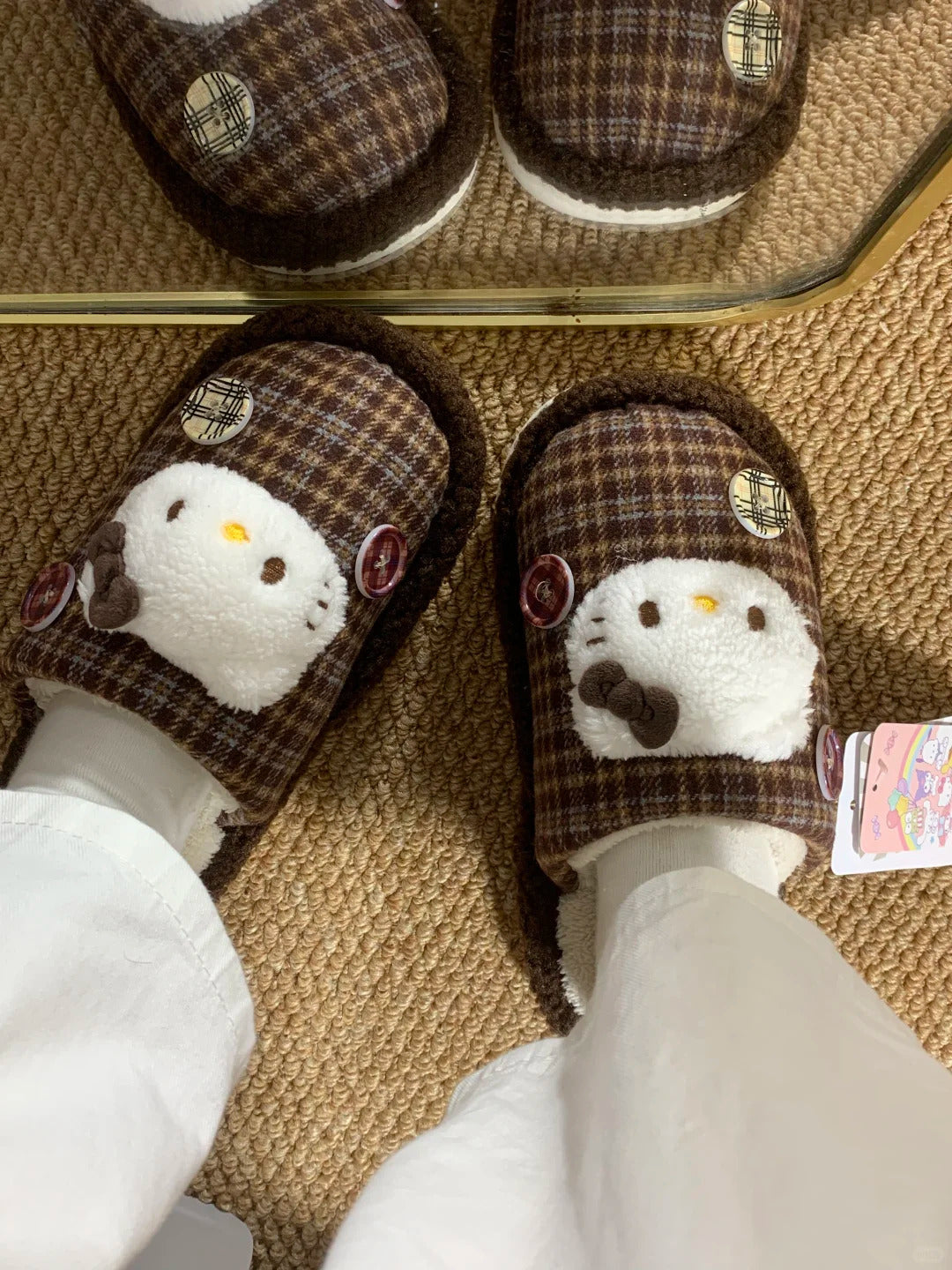 Hello Kitty Slippers Fuzzy slippers Checkered design