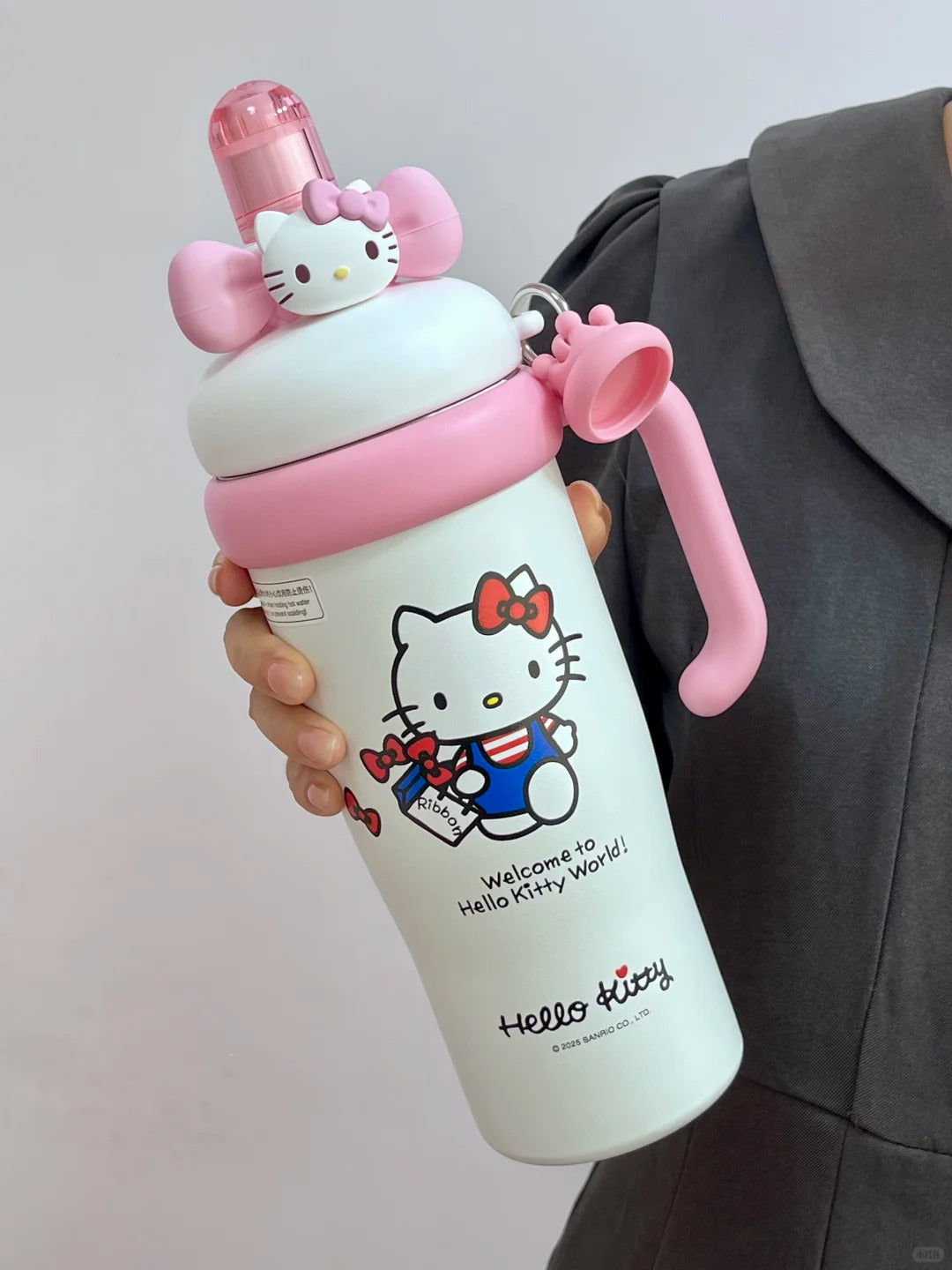 Stainless Lid with Cup Cupholder Straw Insulated Bottle Water Tumbler Handle Steel