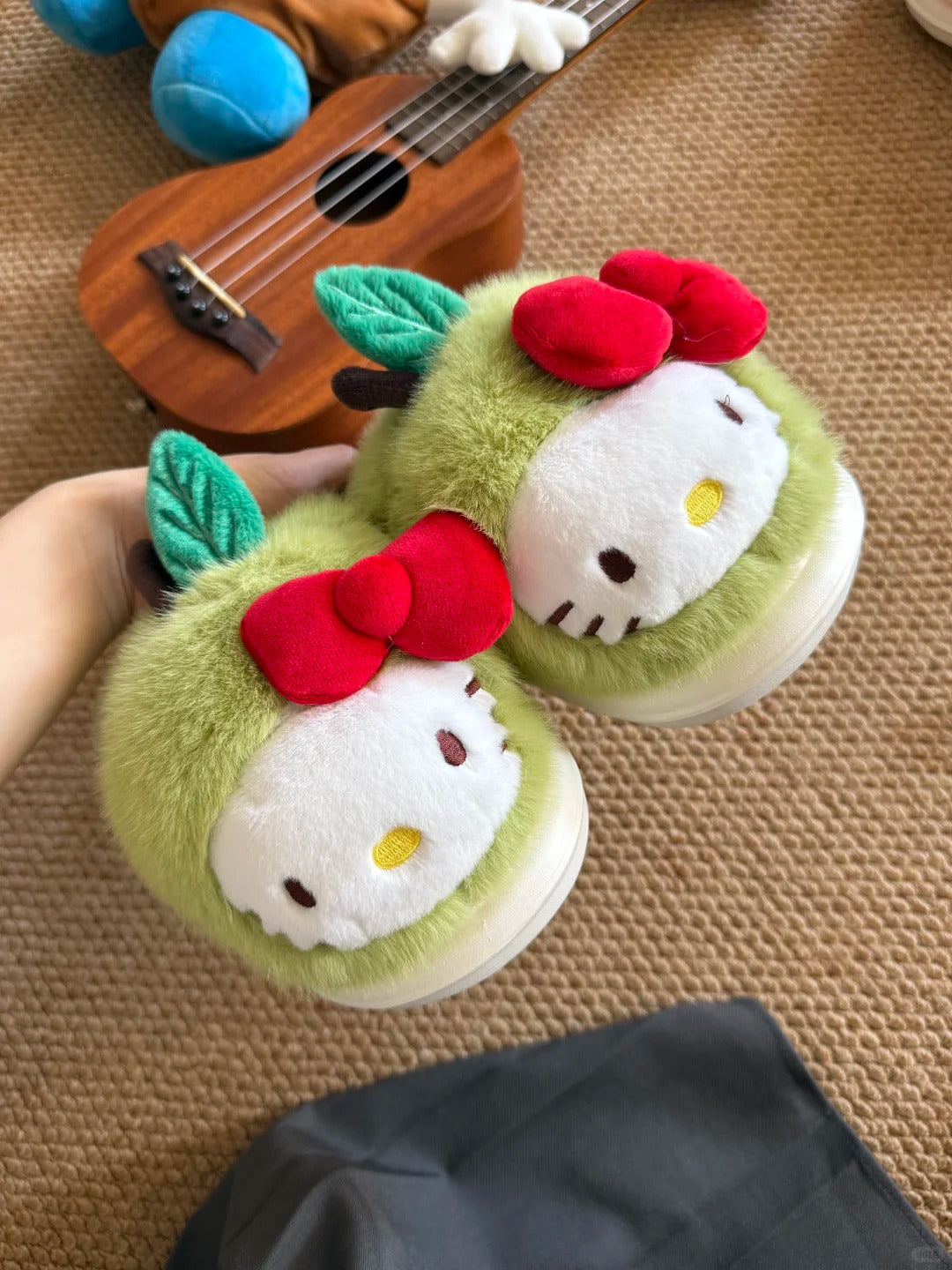 Kitty Fluffy Indoor Apple Hello Slippers Home Shoes