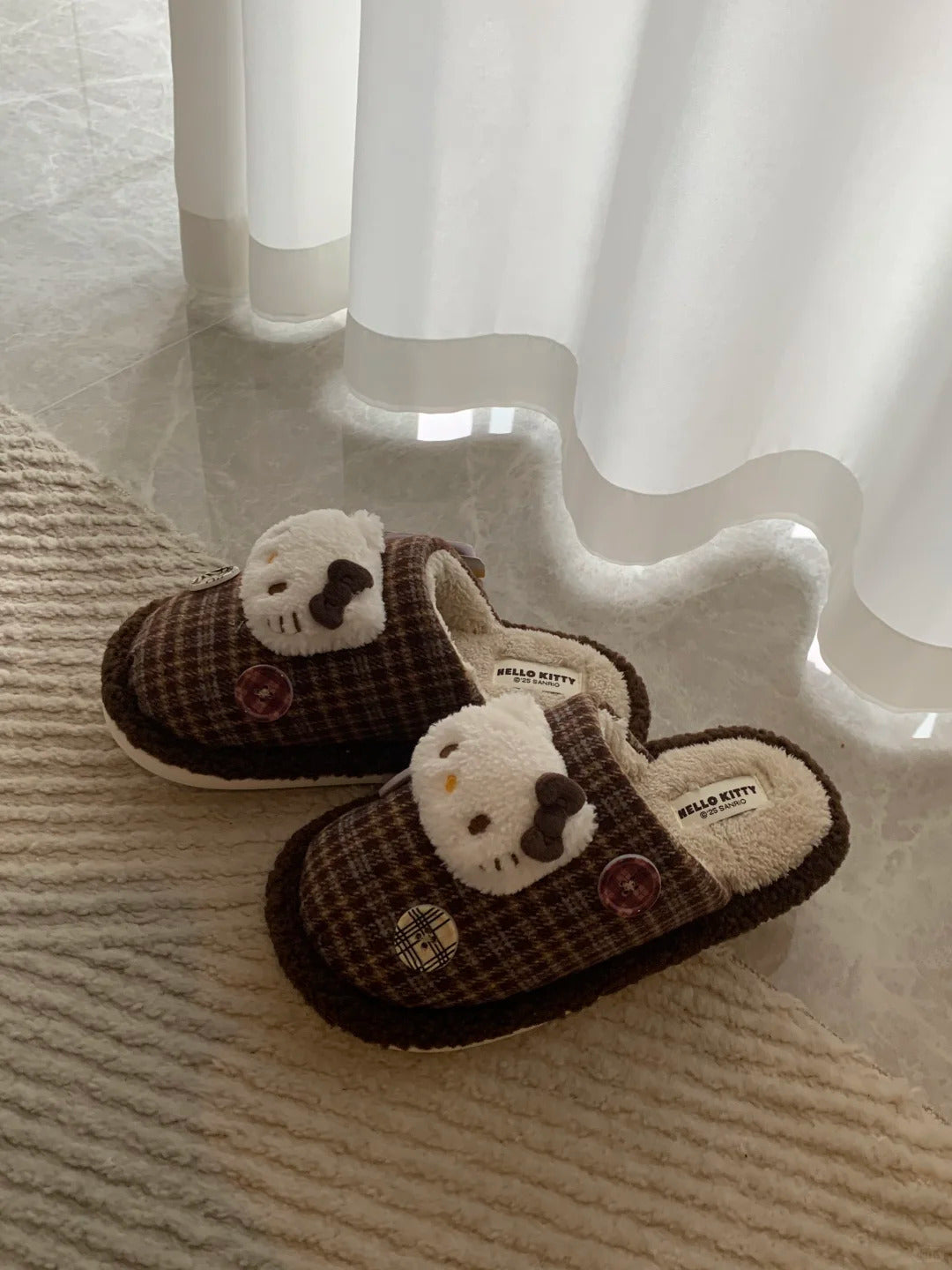Hello Kitty Slippers Fuzzy slippers Checkered design