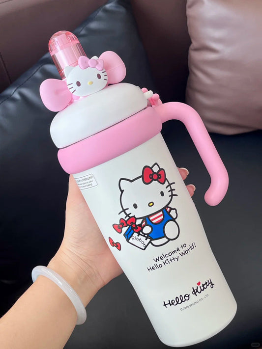 Stainless Lid with Cup Cupholder Straw Insulated Bottle Water Tumbler Handle Steel