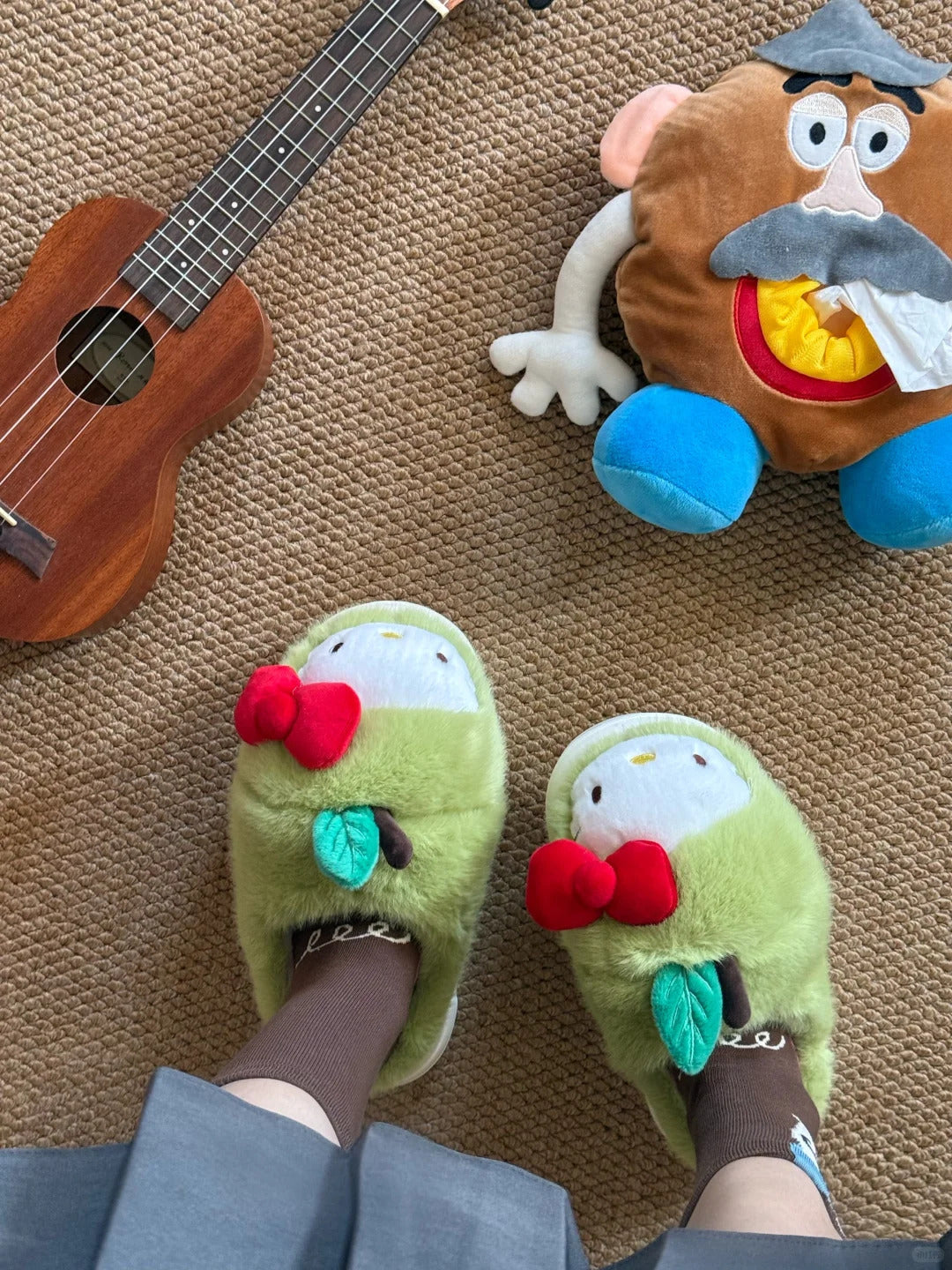 Kitty Fluffy Indoor Apple Hello Slippers Home Shoes