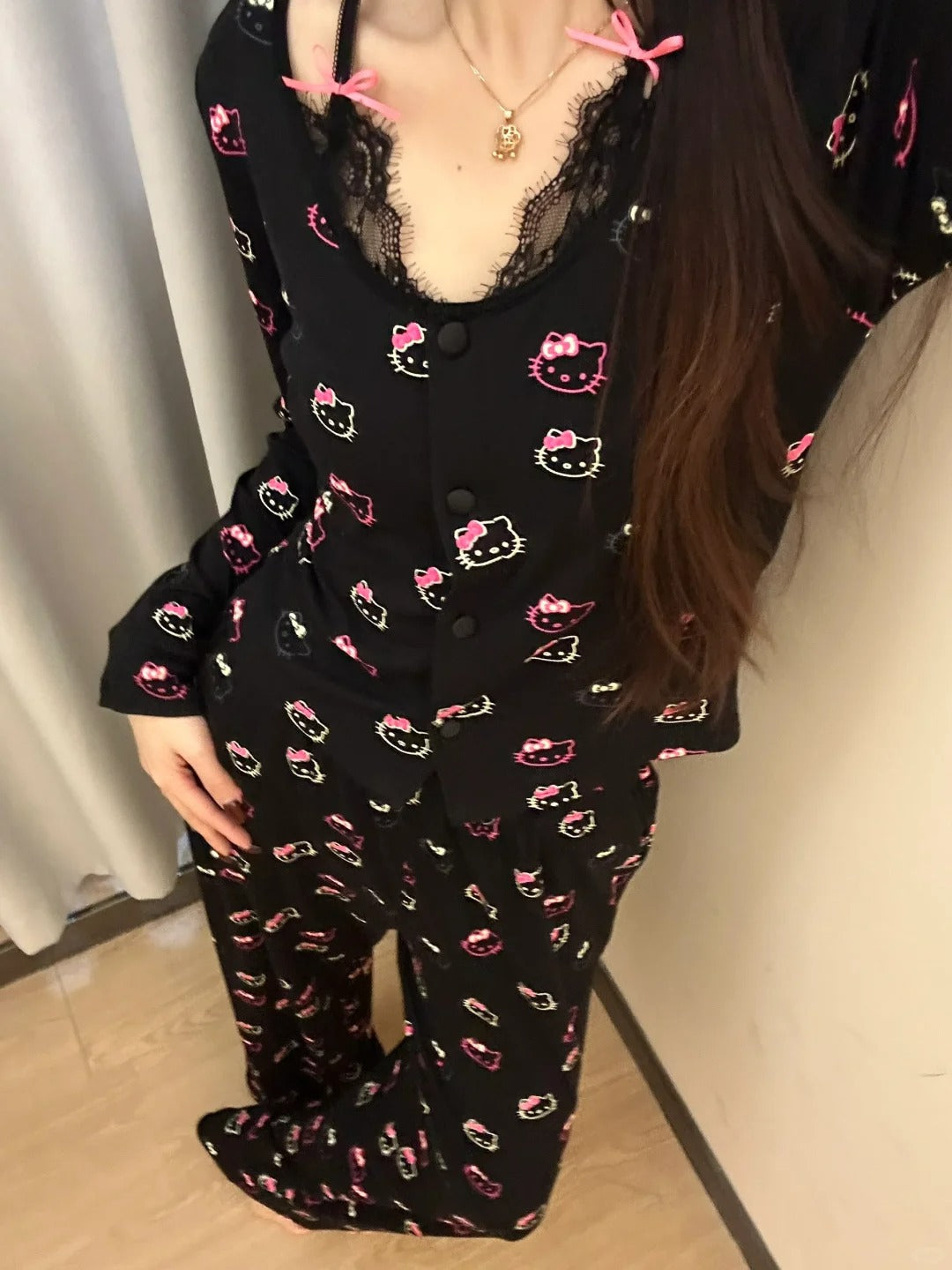 Kitty Black Pajama Sets Sleepwear Nightwear Lounge Sets