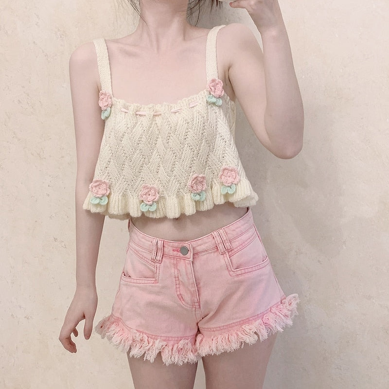 Knit Tulip Fairy Crop Top - Shirts & Tops