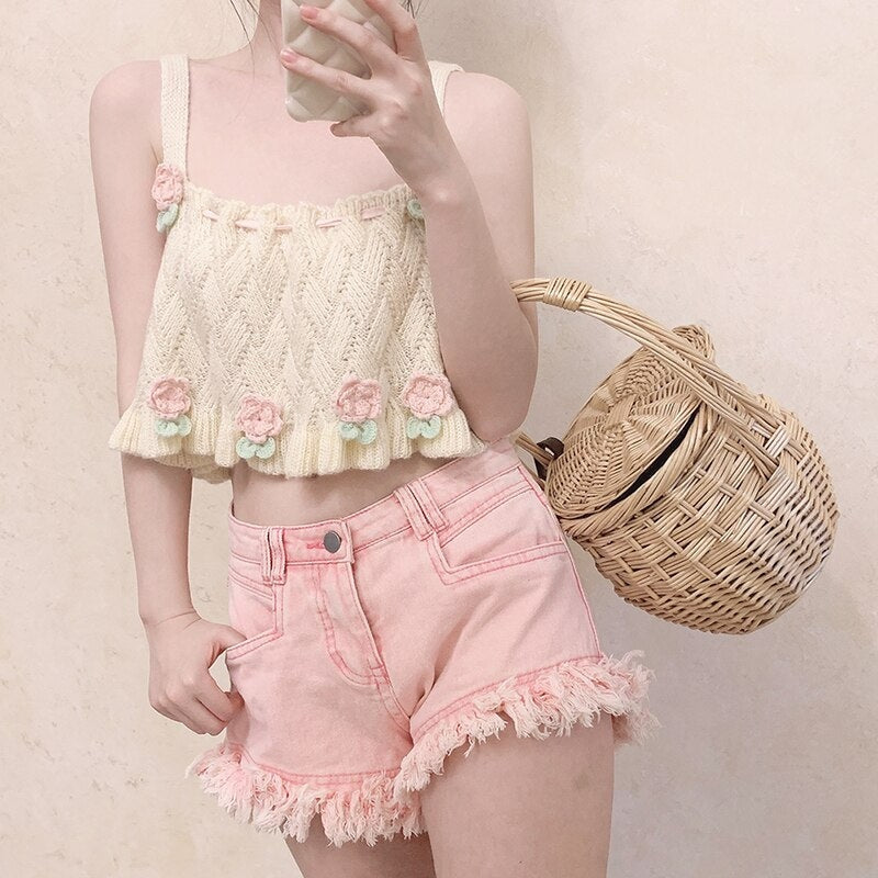 Knit Tulip Fairy Crop Top - Shirts & Tops