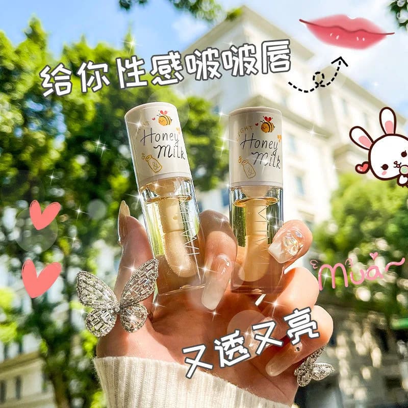 Kawaii korean hydrating milk honey nourishing lip oil gloss
