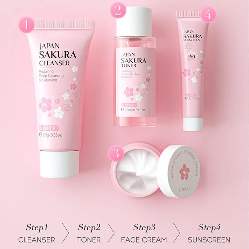 Kawaii korean sakura cherry blossom skin care sets
