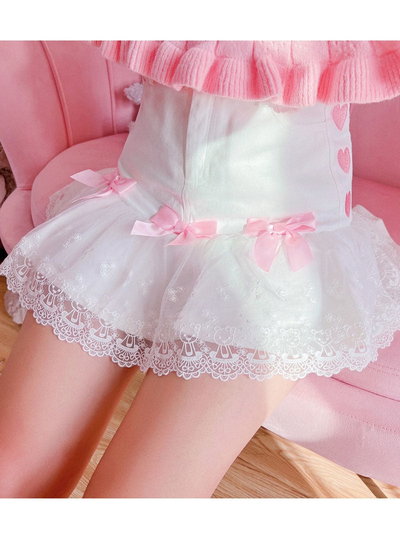 Lace ribbon lolita skirt - bow skirt - bowknot - bows - fairy kei - girly