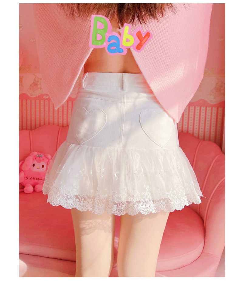 Lace ribbon lolita skirt - bow skirt - bowknot - bows - fairy kei - girly