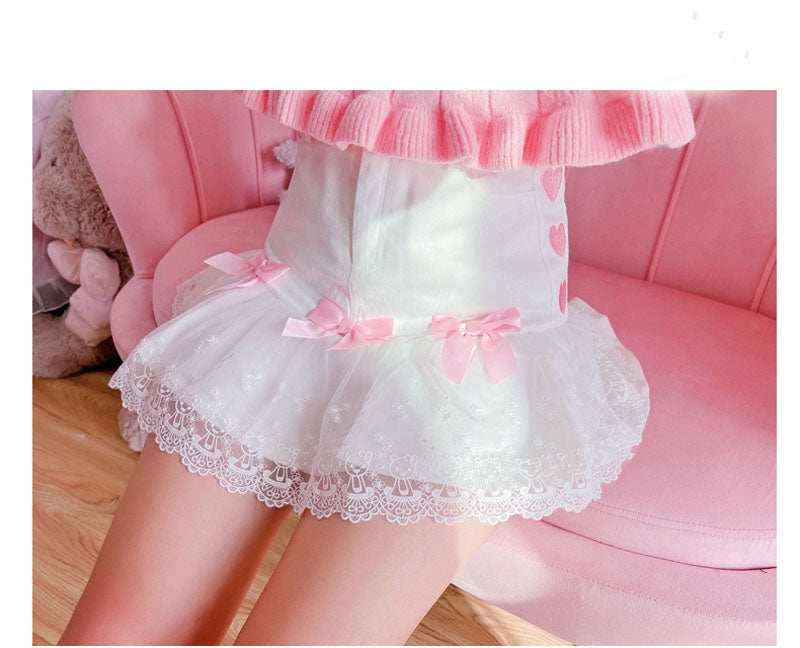 Lace ribbon lolita skirt - bow skirt - bowknot - bows - fairy kei - girly