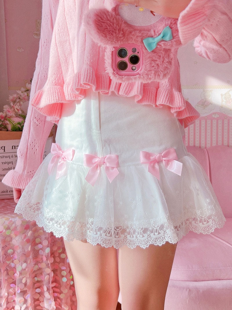 Lace ribbon lolita skirt - bow skirt - bowknot - bows - fairy kei - girly