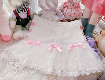 Lace ribbon lolita skirt - bow skirt - bowknot - bows - fairy kei - girly