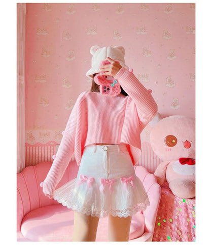 Lace ribbon lolita skirt - bow skirt - bowknot - bows - fairy kei - girly