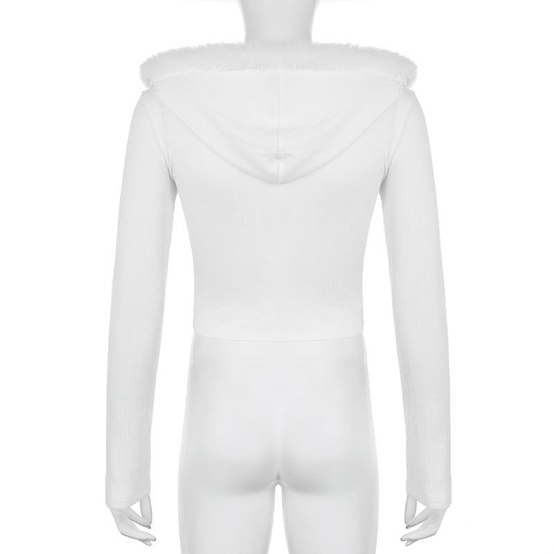 Lace Up Fur Hooded Cardigan - coquette, dollette, fae, faecore, fairycore Kawaii Babe