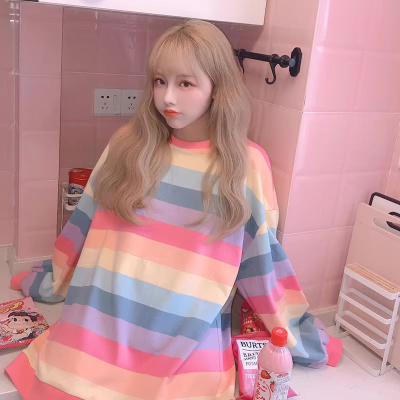 Lazy days pastel rainbow striped top - gay pride - kawaii - pastel - plus size