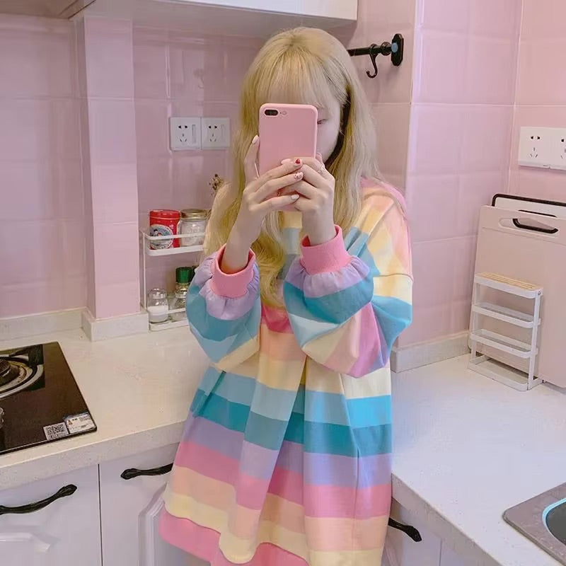 Lazy days pastel rainbow striped top - gay pride - kawaii - pastel - plus size