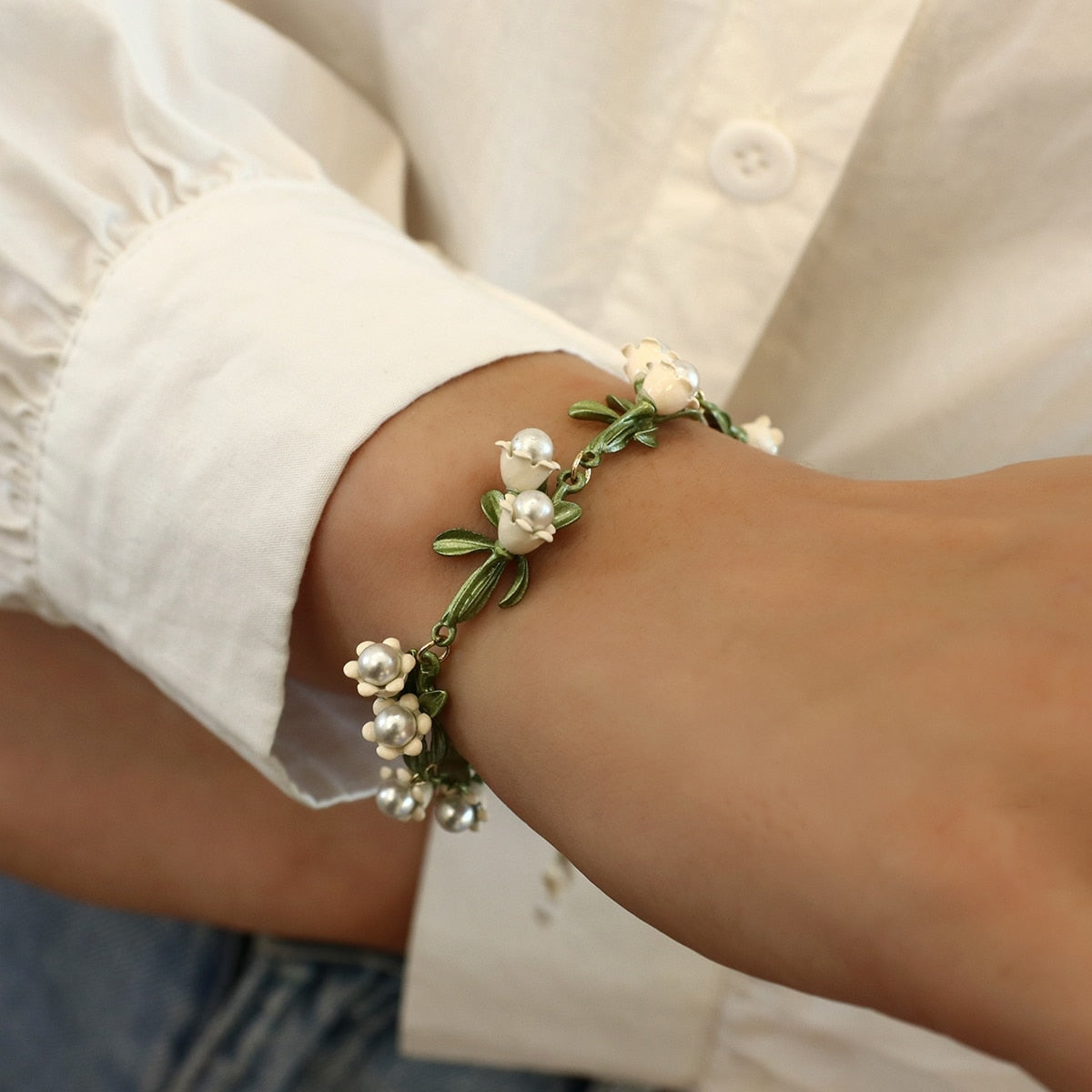 Lily of the valley pearl bracelet - bracelets - floral - flowers - jewelry -