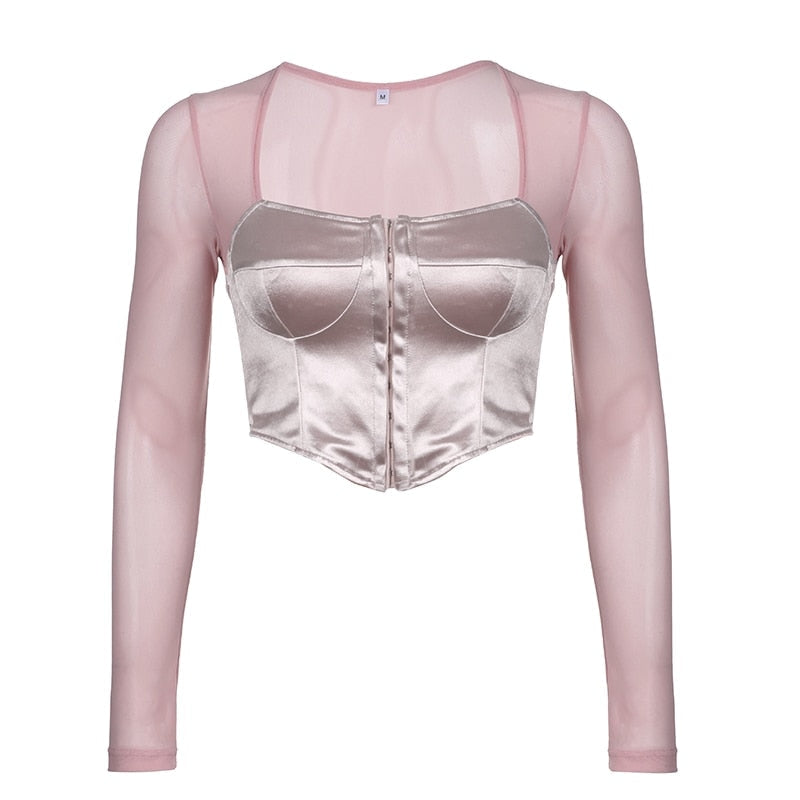 Long Sleeve Satin Bustier - coquette, dollette, fae, faecore, fairycore Kawaii Babe