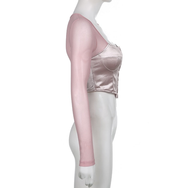 Long Sleeve Satin Bustier - coquette, dollette, fae, faecore, fairycore Kawaii Babe