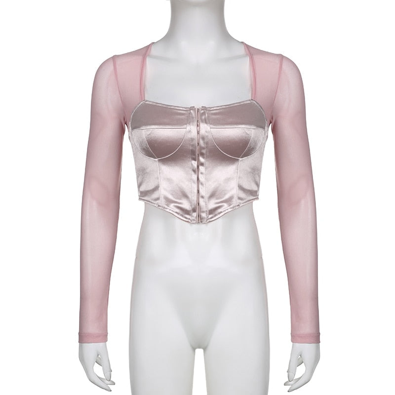 Long Sleeve Satin Bustier - coquette, dollette, fae, faecore, fairycore Kawaii Babe