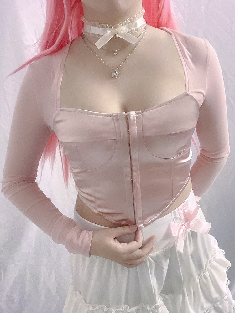 Long Sleeve Satin Bustier - coquette, dollette, fae, faecore, fairycore Kawaii Babe
