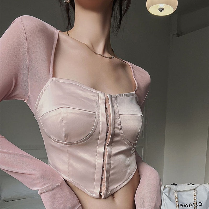 Long Sleeve Satin Bustier - coquette, dollette, fae, faecore, fairycore Kawaii Babe