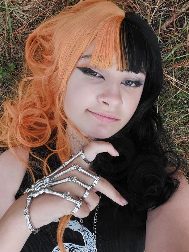 Long Split Halloween Lolita Wig - bangs, black and orange, fake hair, goth, gothic